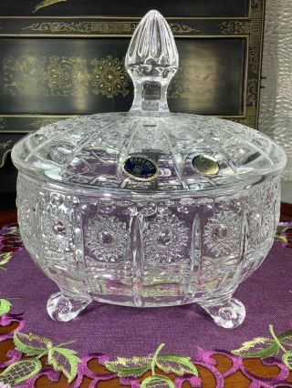 BOHEMIA CZECH REPUBLIC LEAD CRYSTAL FOOTED CANDY DISH WITH LID 3