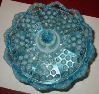 Fenton Hobnail Blue Opalescent 3802 Candy Dish,  Dish Signed 2