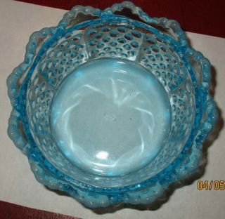Fenton Hobnail Blue Opalescent 3802 Candy Dish,  Dish Signed 3
