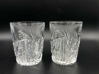 Vintage Set Of 2 Cut Crystal Whiskey Glasses,  3 3/4 " Tall,  3 " Diameter