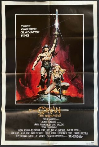 1982 Vintage Conan The Barbarian Movie Poster Arnold Schwarzenegger Oliver Stone
