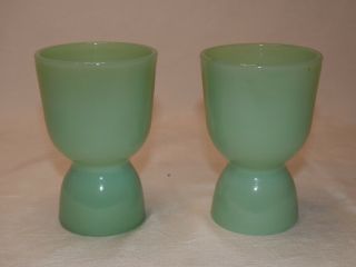 2 Vintage Green Jade Jadite Glass Double Egg Cups