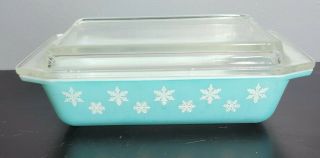 Vintage Pyrex 2qt 575 - B Snowflake Turquoise White Baking Dish With Glass Lid
