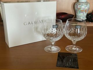 Galway Irish Crystal Brandy Snifters - Pair,  Nib Complete With Papers