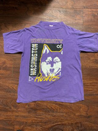 Vintage 90’s Washington Huskies T - Shirt Purple L Signed By Mark Brunell