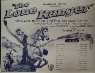 The Lone Ranger Synopsis Sheet 1956 Clayton Moore,  Jay Silverheels