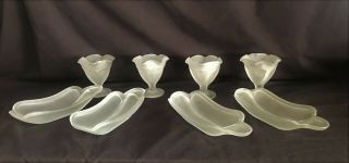 4 Vintage Tulip Sundae Cups,  4 Banana Split Boats Heavy Frosted Indiana Glass