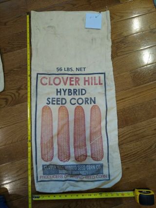 Vintage Clover Hill Hybrid Seed Corn Cloth Sack Bag Farm Advertising Audubon Ia