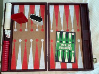 Backgammon Set Complete Tim Holland Rules Faux Leather Case Cork Board Vintage