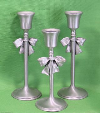 3 Vintage Seagull Canada Pewter Candle Holders Artist And Date Engraved W Bows