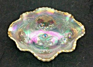 Incredible Dugan White & Hand Painted Wreathed Cherry Carnival Glass Small Bowl 3
