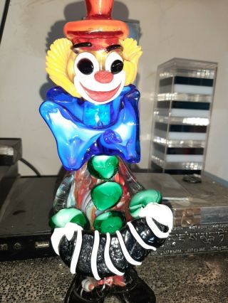 Vintage Murano Art Glass Italy Clown Playing Accordion Great Detail Figurine