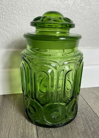 Vintage Le Smith Moon & Stars Emerald Green 9.  5 " Canister Jar With Lid