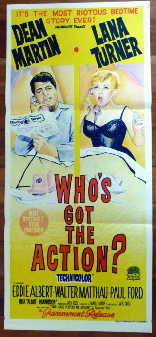Who’s Got The Action? 1962 Australian Daybill Movie Poster Lana Turner