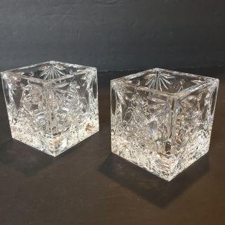 Waterford Crystal Christmas Tree Square Votive Candle Holders Set Of 2