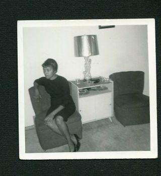 Pretty Girl & Lamp Mcm Home Interior Vintage 1950s Photo African American 471161