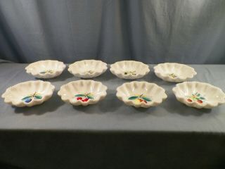 Set Of 8 Westmoreland Milk Glass Beaded Edge Oval Bowls Fruit Decorations