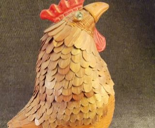 Rare Vintage Wicker Rattan Chicken Rooster Bird Basket Figure Bohemian Mcm