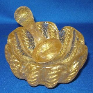 Murano Art Glass Gold Fleck Individual Ashtray Bowl With Pestle