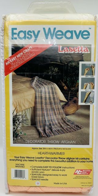 Vintage￼ Afghan Throw 38”x 66”easy Weave Pastel Colors Decorator Yarn Kit Usa ￼￼