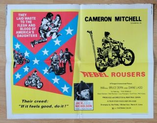Rebel Rousers - 1970 Cameron Mitchell Jack Nicholson Vintage Rare Movie Poster