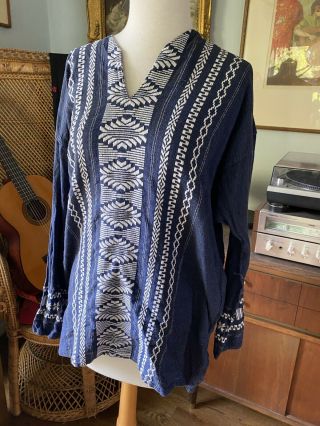 Vintage Mexican Cotton Traditional Woven Shirt