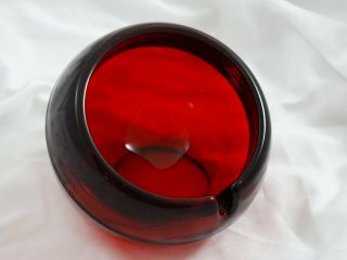 Vintage Mid Century Art Glass Red Ashtray Viking? Round Orb Sphere Heavy Glass