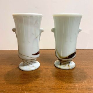 Vintage Akro Agate Art Deco Brown Slag Glass Vases Pair