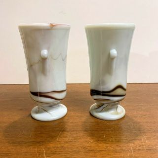 Vintage Akro Agate Art Deco Brown Slag Glass Vases Pair 2
