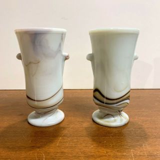 Vintage Akro Agate Art Deco Brown Slag Glass Vases Pair 3