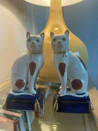 Vintage - Fitz Floyd Porcelain Cat Pillow Figurine Book Ends Crackle Finish
