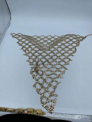 Vintage 1970s Large Gold Mesh Bib Necklace