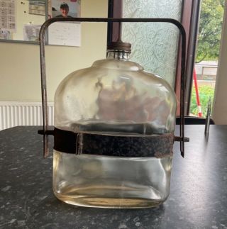 Vintage Drip Feed Glass Bottle For Paraffin /kerosene Heater It Is Oval In Shape