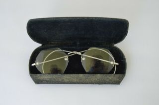 Antique Silver Eye Glasses W/case Hexagon Ornate Scrolling