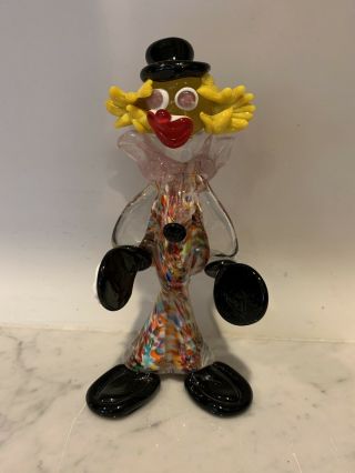 Vintage Murano Glass Multi - Colored Clown With Gold Fleck Made In Italy 9”