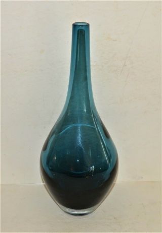 Heavy Art Glass Teardrop Bud Vase Aqua / Blue / Clear 12.  5 "