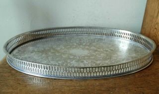 Lovely Vintage 1930 - 50s Sheffield Silver Plated Oval Chased Gallery Drinks Tray
