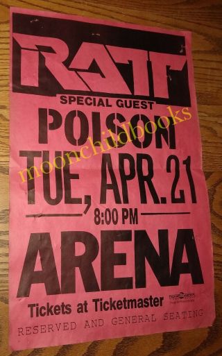 Vtg Orig 1987 Ratt & Poison Concert Telephone Pole Poster Seattle Wa Arena 1980s