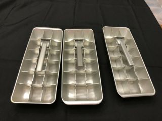 Set Of 3 Vintage Aluminum Ice Cube Trays 18 Cubes In Each Tray