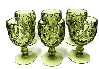 Vintage Heisey By Imperial Glass Co Green Provincial Water Goblets Set Of 6