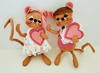 Vtg Annalee Mice Love Hearts Mouse Boy Girl Poseable Figure Doll Valentine 8 "