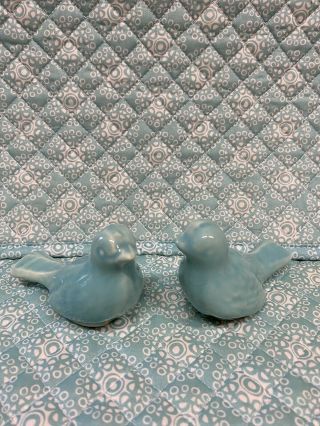Vintage Pottery Miniature Turquois Birds (2) Figurine - Morton?shawnee?mccoy??