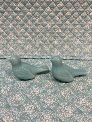 Vintage Pottery Miniature Turquois Birds (2) Figurine - Morton?Shawnee?McCoy?? 3