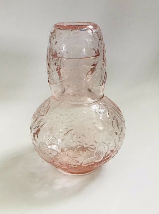 Vintage Pink Floral Glass Water Bedside Carafe Tumbler Set