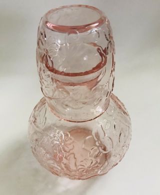 Vintage Pink Floral Glass Water Bedside Carafe Tumbler Set 2