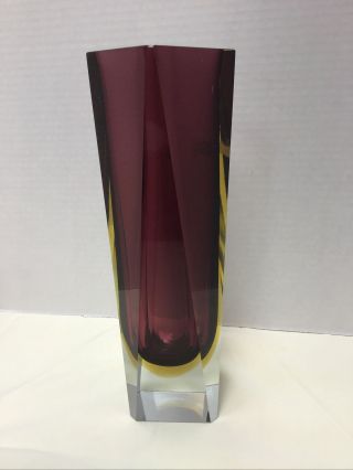 Vintage Murano Purple Amber Vase Faceted Geometric Mandruzzato 10” Tall Mcm