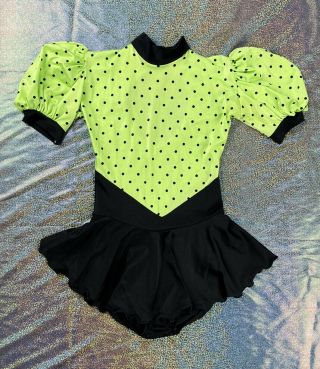 Vintage Figure Skating Dress With Puff Sleeves Polka Dots Girls Medium Cm
