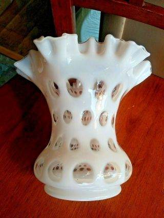 Vintage Unmarked Fenton Opalescent Coin Dot Spot Art Glass Ruffled Vase 6 "