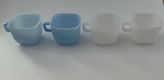 4 Vintage Glasbake Lipton Soup Mugs Square Cups Pastel Blue & White 1950 