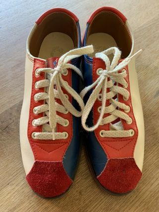 Vintage Bob Wolf Ladies/womens Bowling Shoes Red White & Blue Size 7